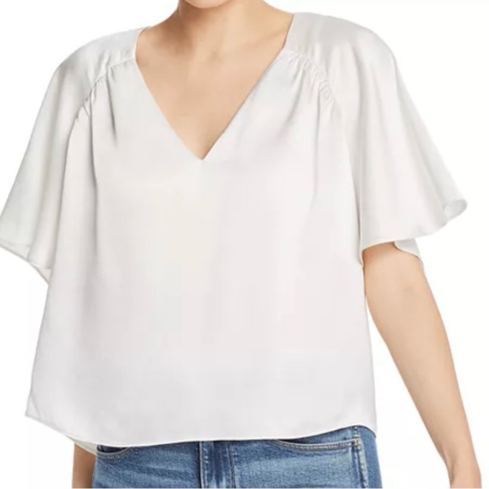 Joie Ankita Ivory Silky Short Flutter Sleeve V-Neck Blouse Womens Sz Xxs